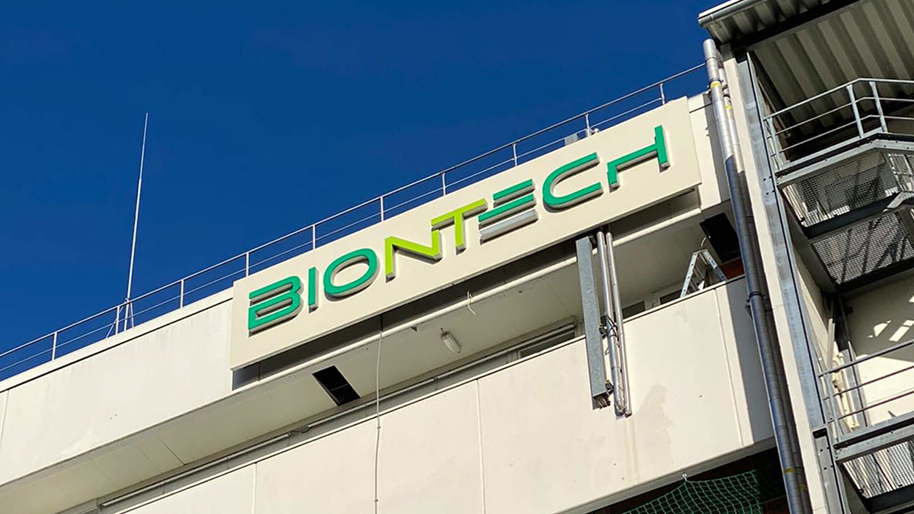 Biontech logo at the Marburg headquarters